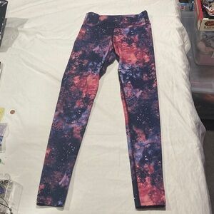 48. KOS USA Galaxy Print Active Leggings Purple Navy Pink Small